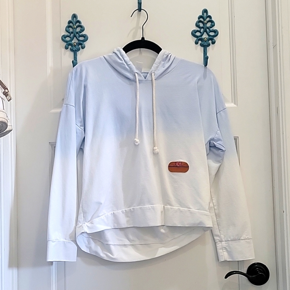 Blue and white pull over sweatshirt